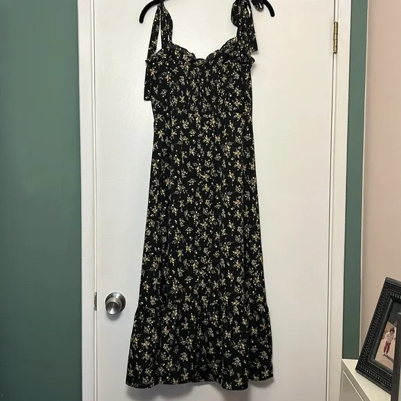 Anthropologie Black Floral Midi Dress - Picture 9 of 11